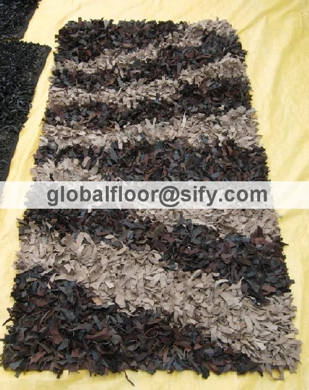 Gff-4293 leather shaggy rug 